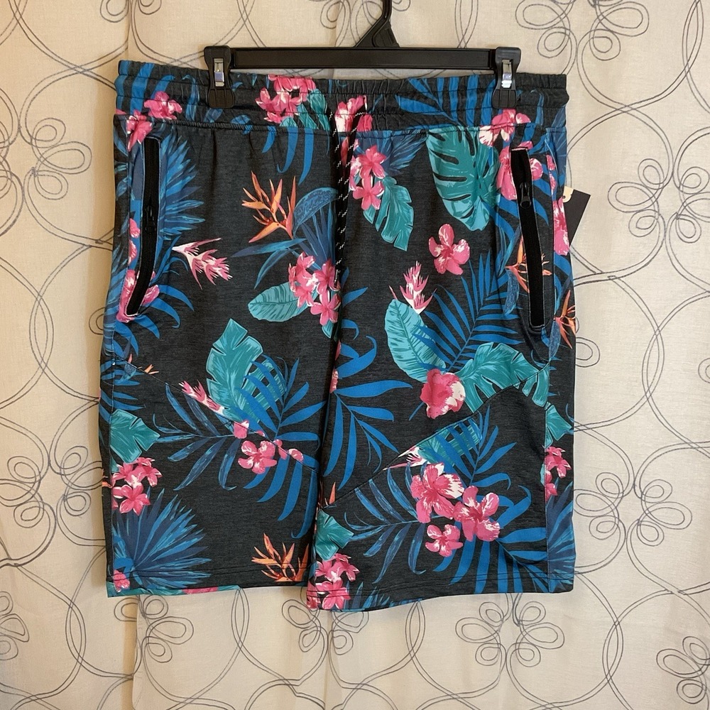 Matix Mens Multicolor Shorts Size Large Floral Elastic Waist Drawstring